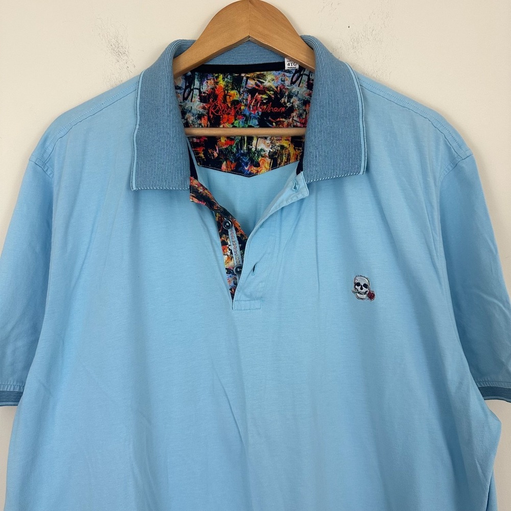 Robert Graham Archie Polo Shirt Blue Skull Embroidered Classic Fit Mens 4XL